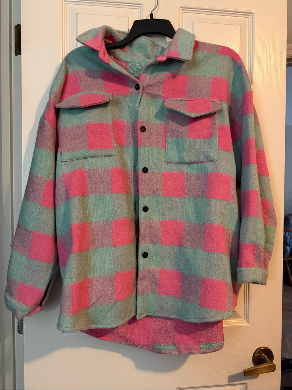 Women’s Plaid Jacket in Mint Green & Pink XXL